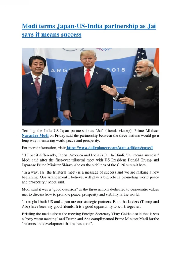 Modi terms Japan-US-India partnership as Jai says it means success