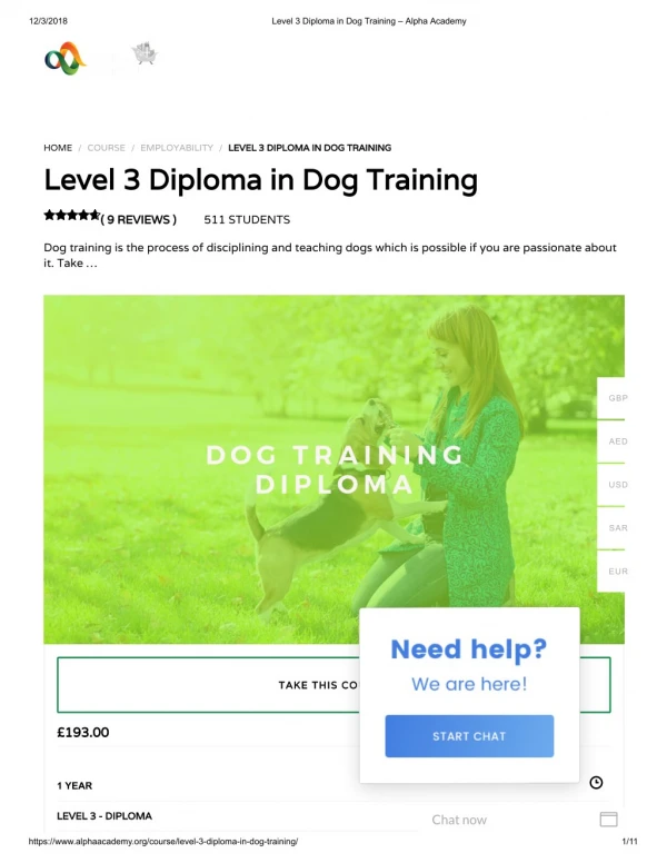 Level 3 Diploma in Dog Training - Alpha Academy