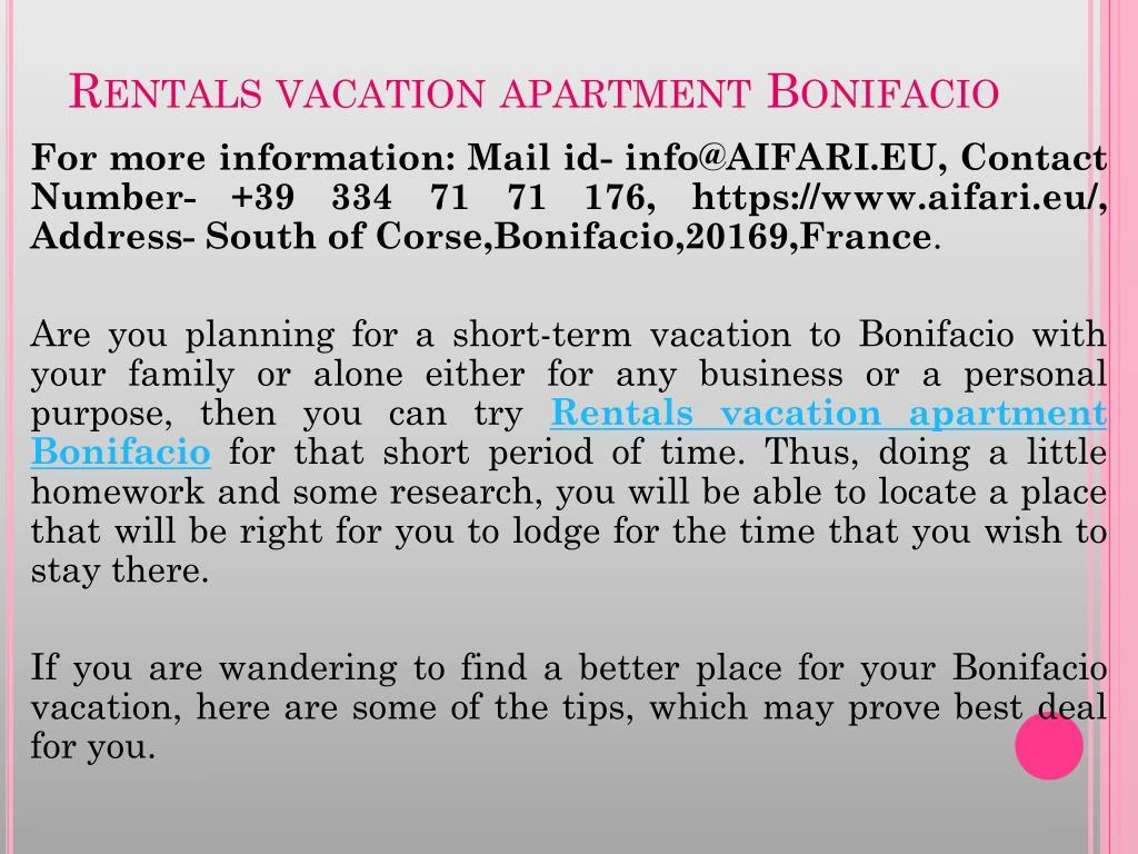 rentals vacation apartment bonifacio
