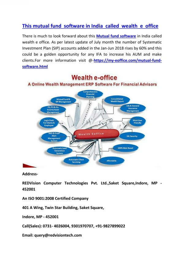 This mutual fund software in India called wealth e office