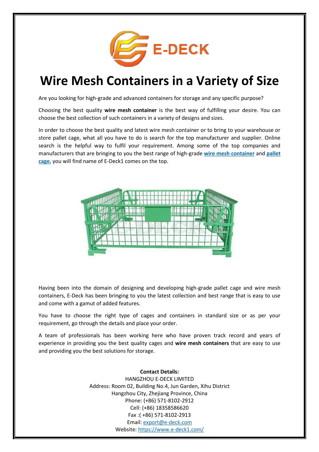 wire mesh containers in a variety of size
