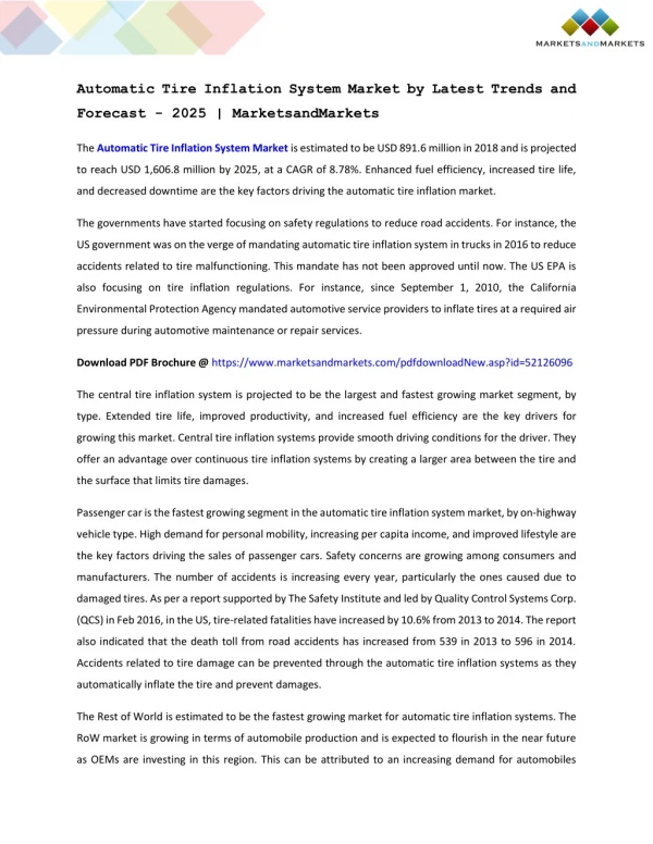 Automatic Tire Inflation System Market by Latest Trends and Forecast - 2025 | MarketsandMarkets