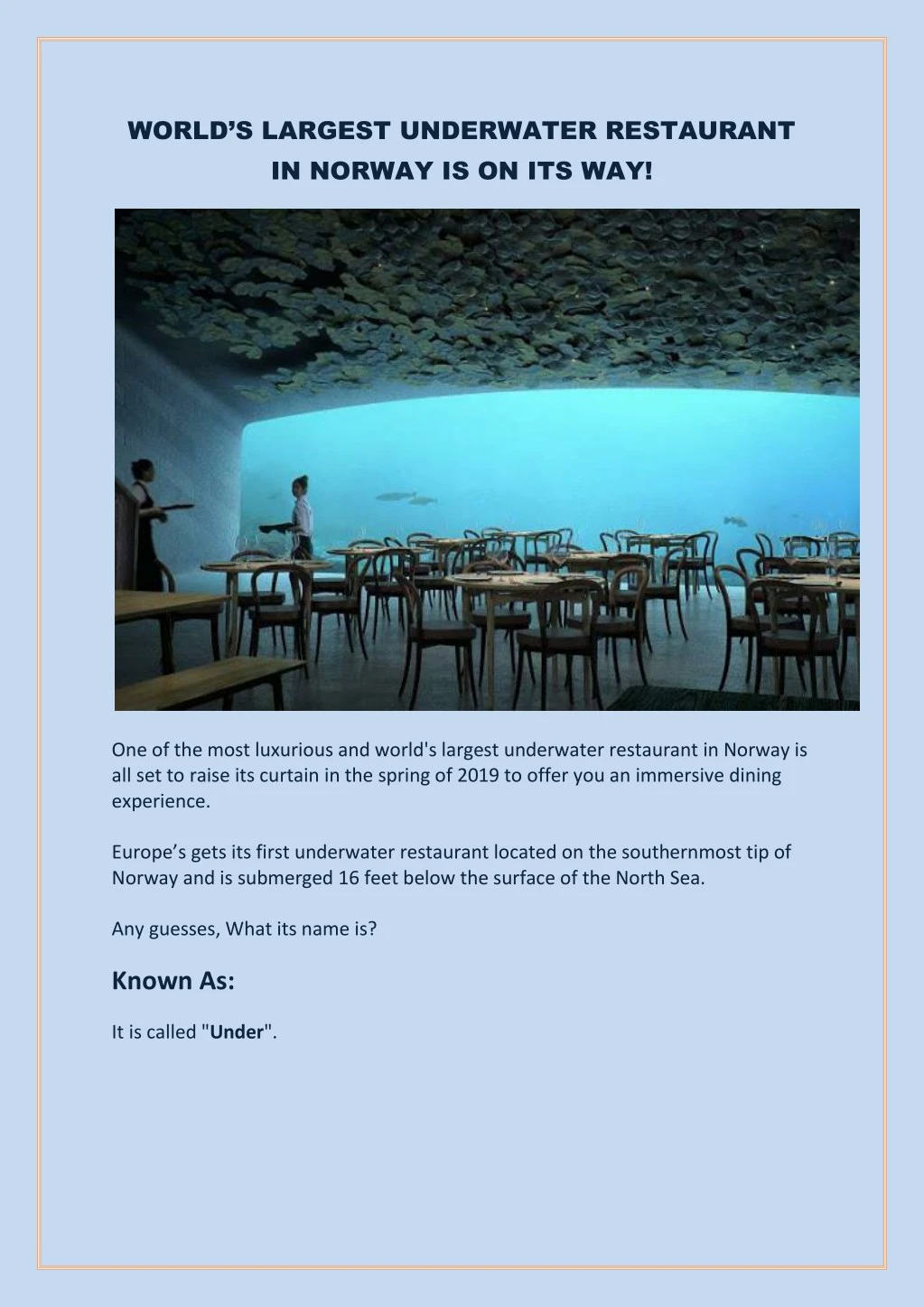 world s largest underwater restaurant in norway