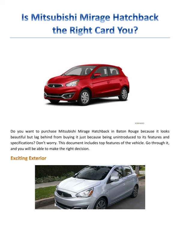 Is Mitsubishi Mirage Hatchback the Right Card You?