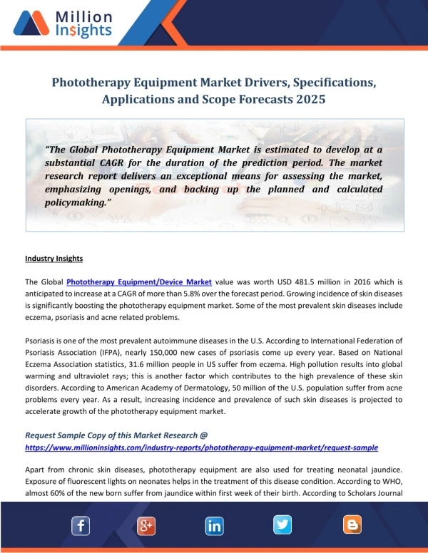 Phototherapy Equipment Market Drivers, Specifications, Applications and Scope Forecasts 2025