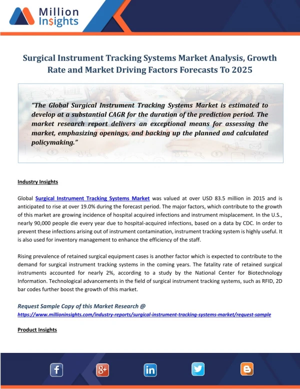 Surgical Instrument Tracking Systems Market Analysis, Growth Rate and Market Driving Factors Forecasts To 2025