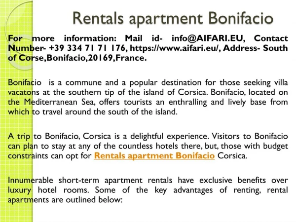 Rentals apartment Bonifacio