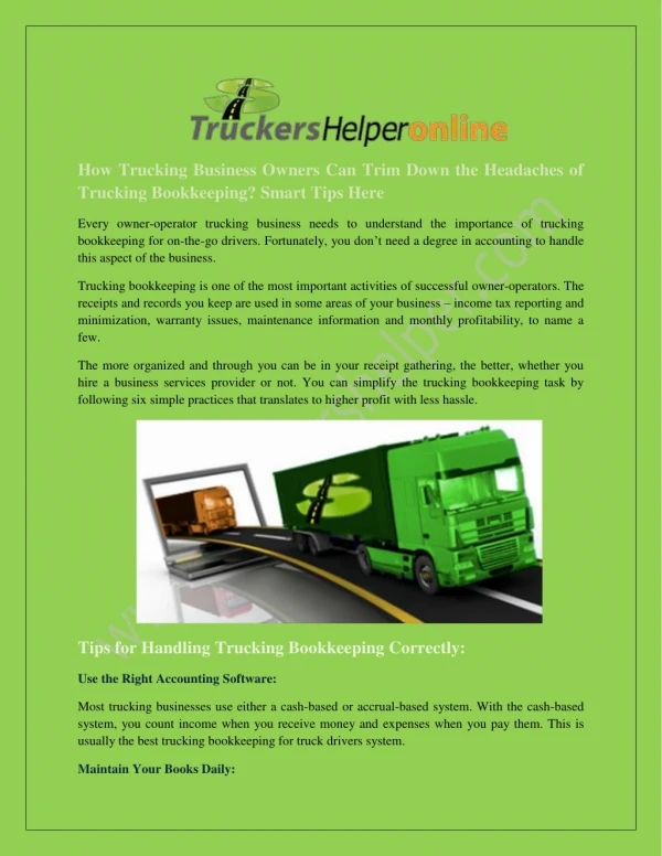 Smarter & Faster Trucking Bookkeeping Option Available Now