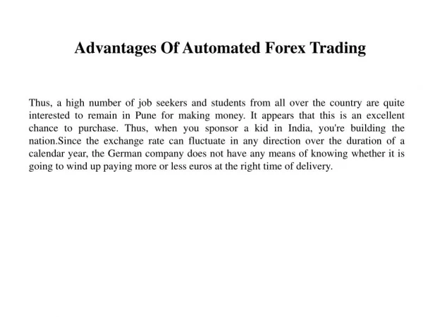 Advantages Of Automated Forex Trading