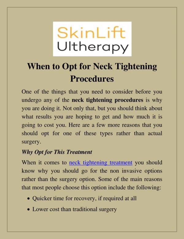 When to Opt for Neck Tightening Procedures