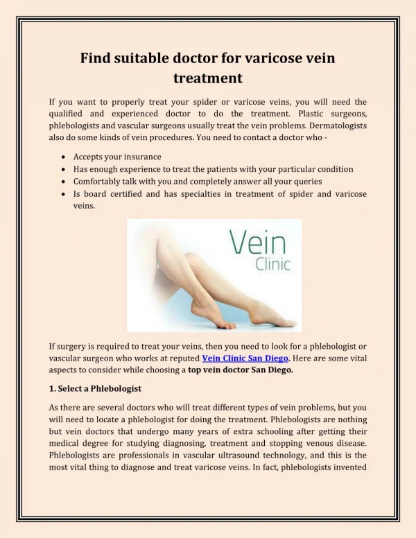 Find suitable doctor for varicose vein treatment