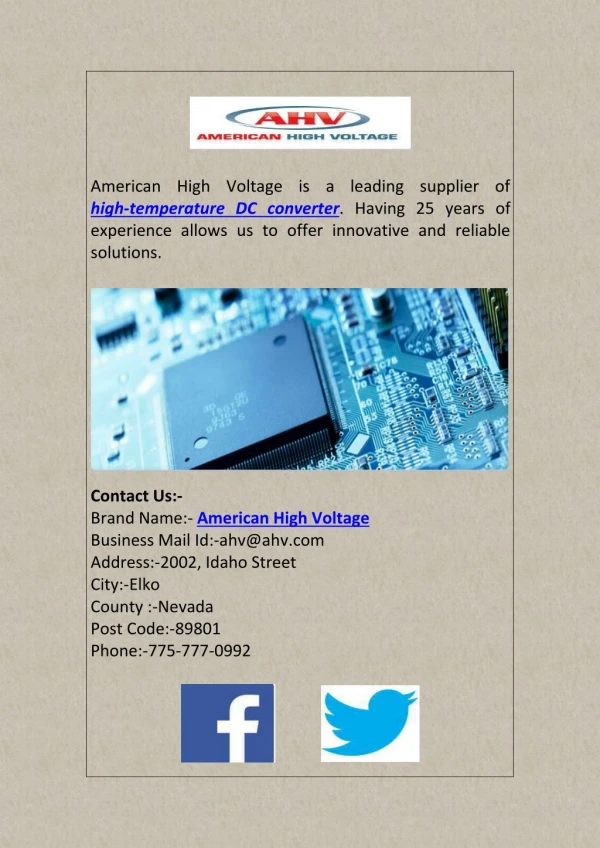 High Temperature DC Converters | American High Voltage
