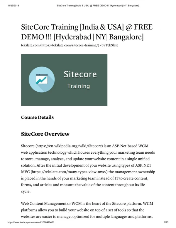 Sitecore Training in India & USA - FREE DEMO !!!