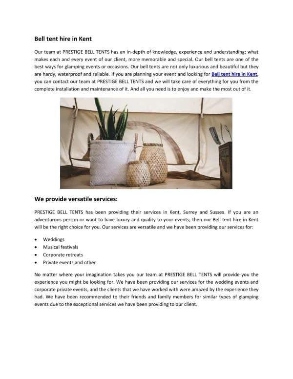 Professional Bell Tent Services in Kent