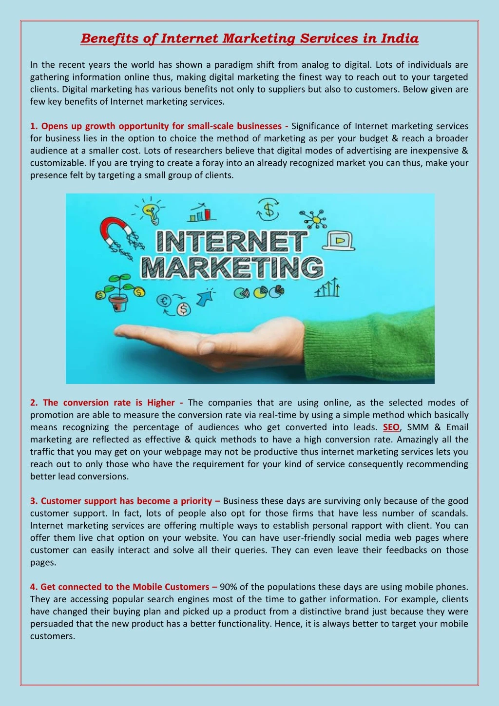 benefits of internet marketing services in india