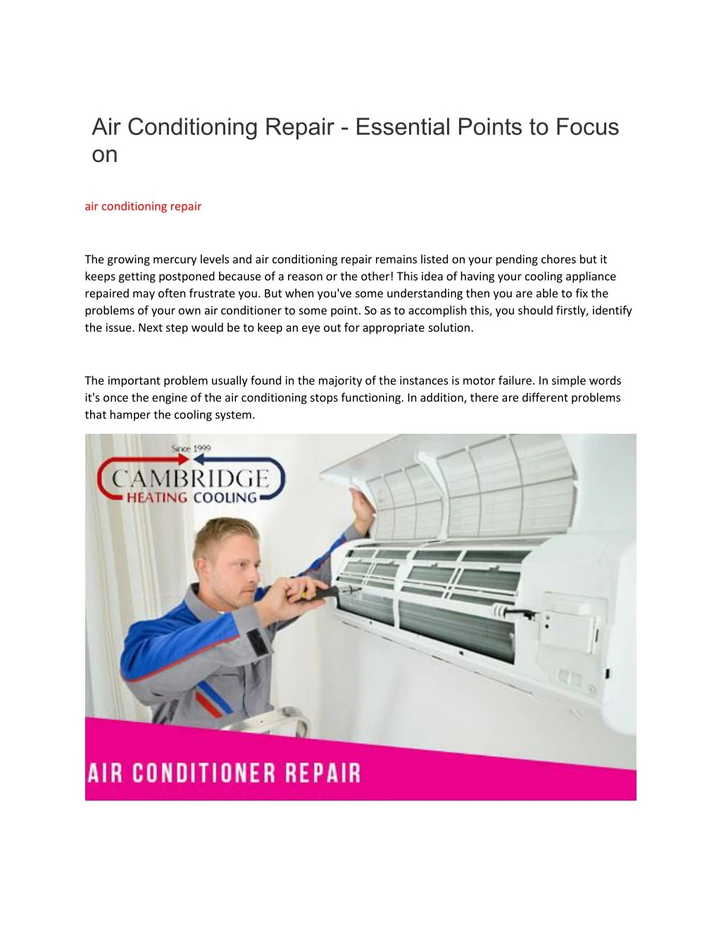 air conditioning repair essential points to focus