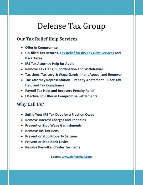 Tax Relief Help with low Costs