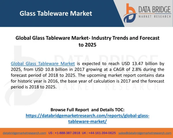 Global Glass Tableware Market- Industry Trends and Forecast to 2025