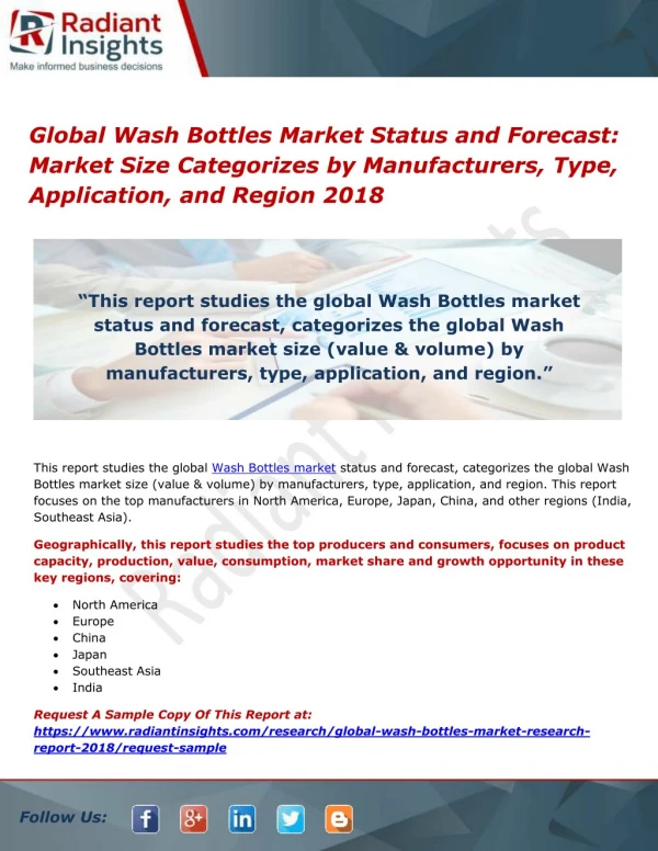 Global Wash Bottles Market Status and Forecast- Market Size Categorizes by Manufacturers, Type, Application, and Region