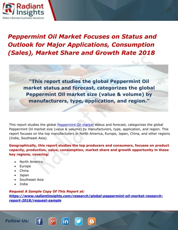 Peppermint Oil Market Focuses on Status and Outlook for Major Applications, Consumption (Sales), Market Share and Growth