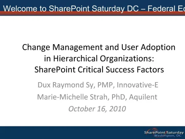 Change Management and User Adoption in Hierarchical Organizations: SharePoint Critical Success Factors