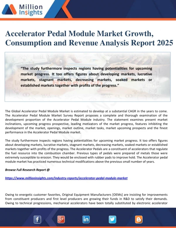 Accelerator Pedal Module Market Growth, Consumption and Revenue Analysis Report 2025