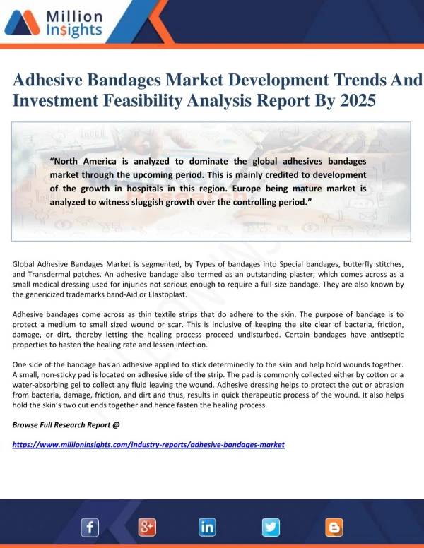 Adhesive Bandages Market Development Trends And Investment Feasibility Analysis Report By 2025