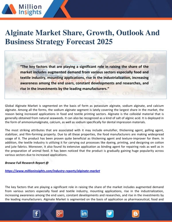 Alginate Market Share, Growth, Outlook And Business Strategy Forecast 2025