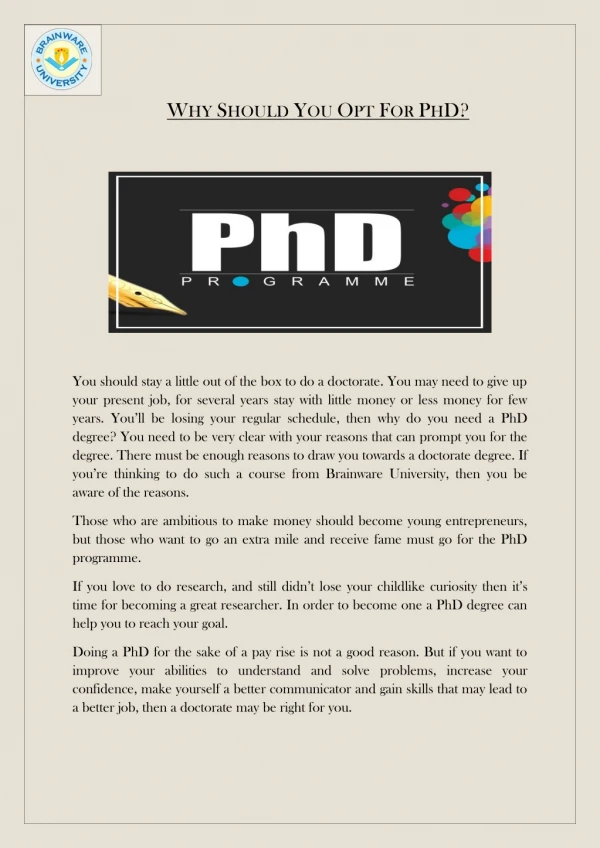 Why Should You Opt For PhD?