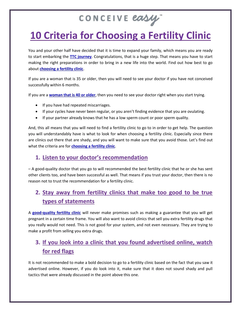 10 criteria for choosing a fertility clinic