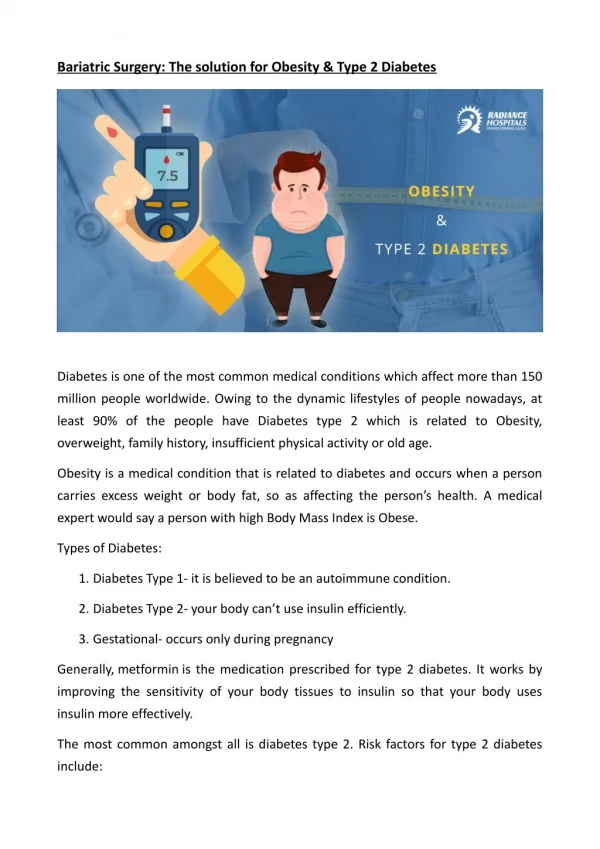 Bariatric surgery for diabetes type 2 - Radiance Hospitals