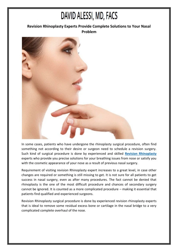 Revision Rhinoplasty Experts Provide Complete Solutions to Your Nasal Problem