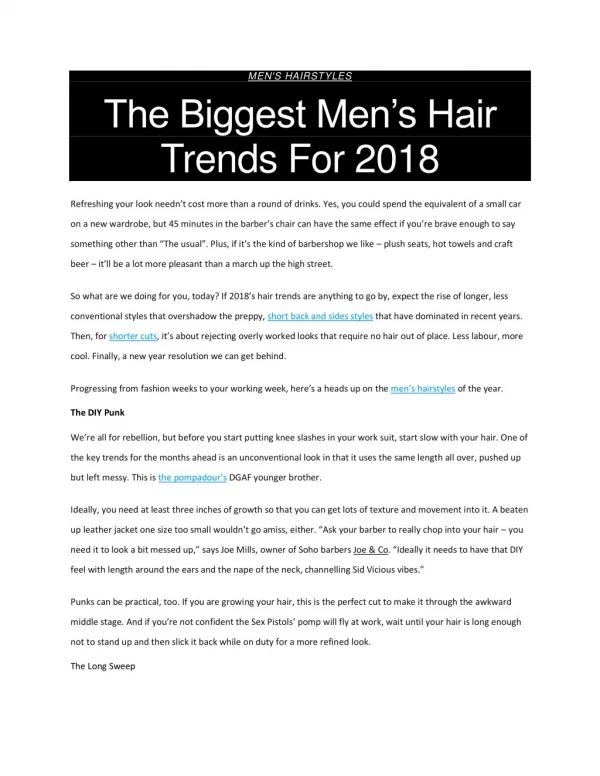 The Biggest Men’s Hair Trends For 2018