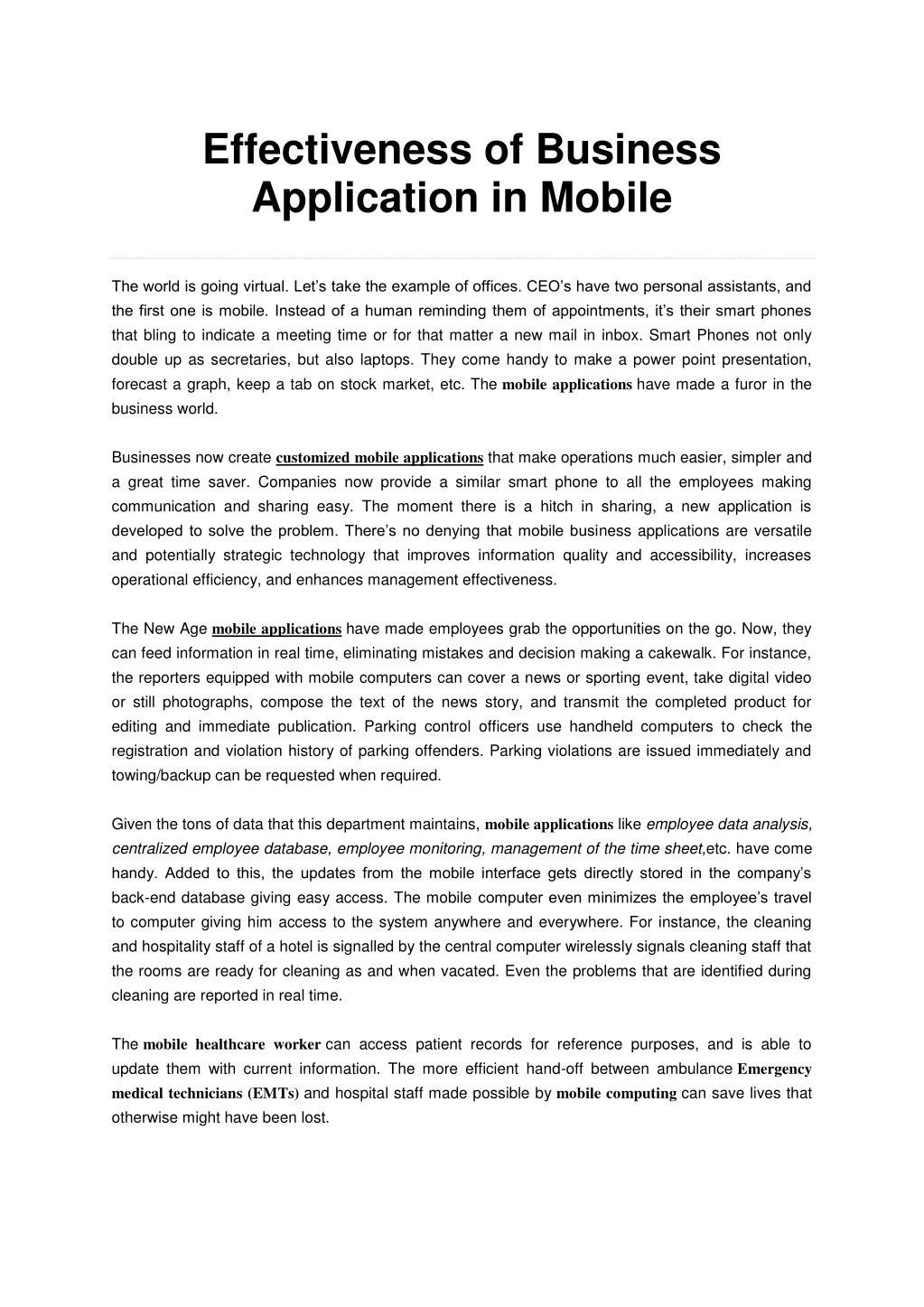 effectiveness of business application in mobile