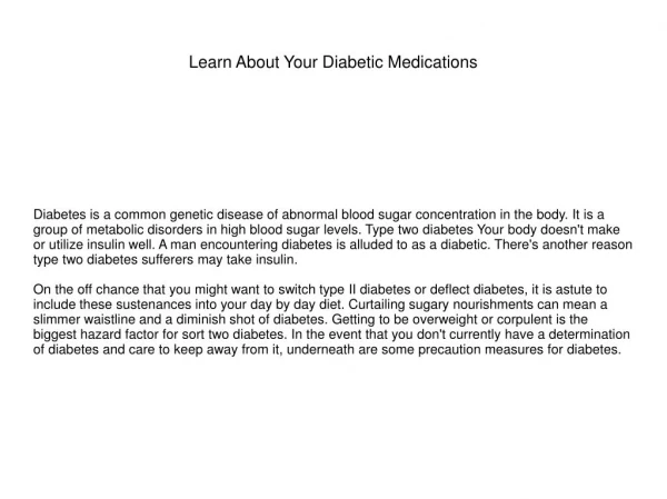 Learn About Your Diabetic Medications