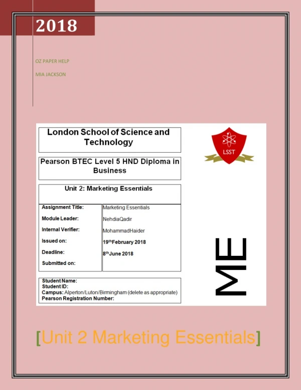 Unit 2 Marketing Essentials