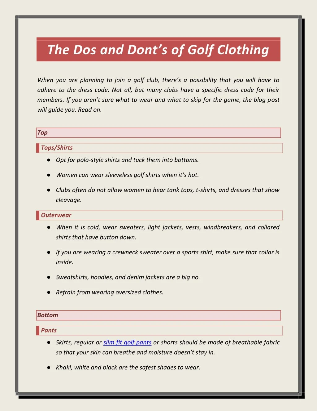 the dos and dont s of golf clothing