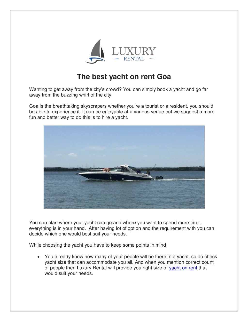 the best yacht on rent goa