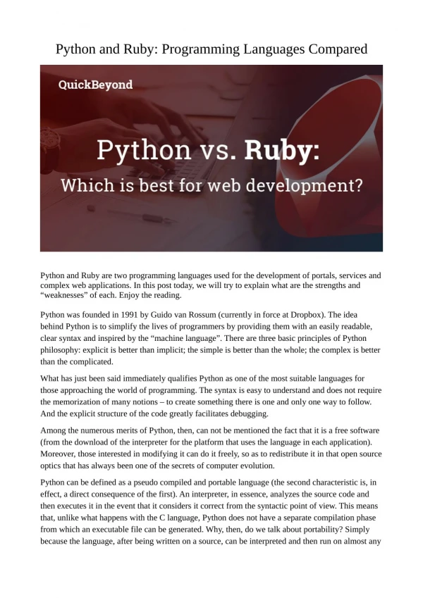Python and Ruby: Programming Languages Compared
