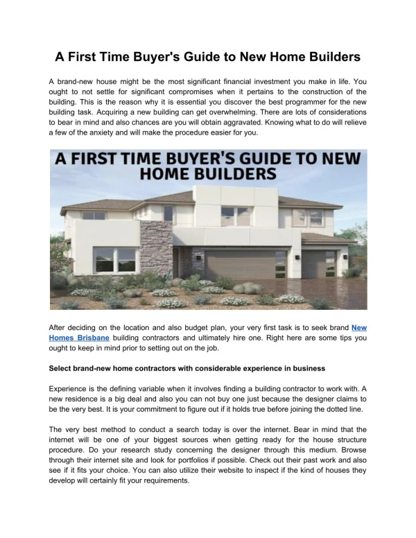 A First Time Buyer's Guide to New Home Builders