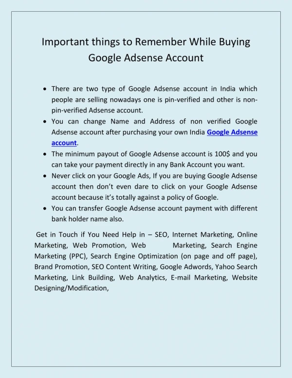 Important things to Remember While Buying Google Adsense Account