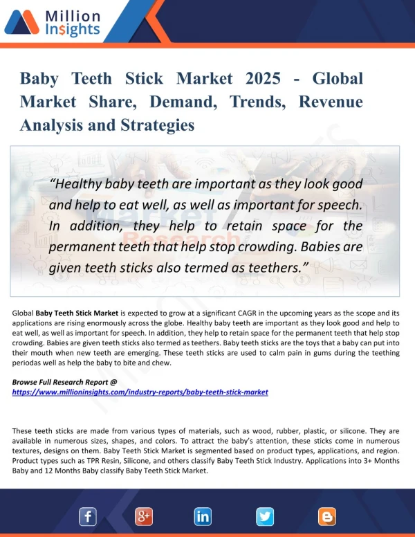Baby Teeth Stick Market Outlook 2025: Top Companies, Trends and Growth Factors Details for Business Developmen