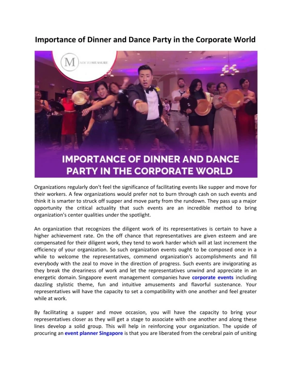 Importance of Dinner and Dance Party in the Corporate World