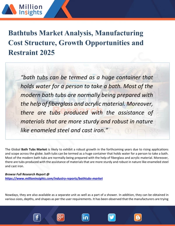 Bathtubs Market - Industry Analysis, Size, Share, Growth, Trends, and Forecasts 2025