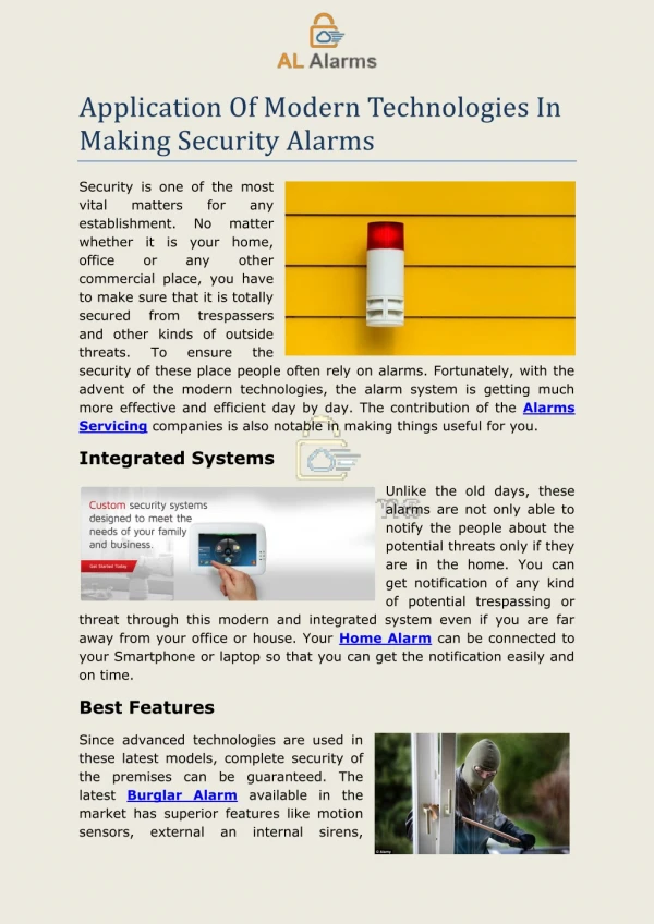 Application Of Modern Technologies In Making Security Alarms