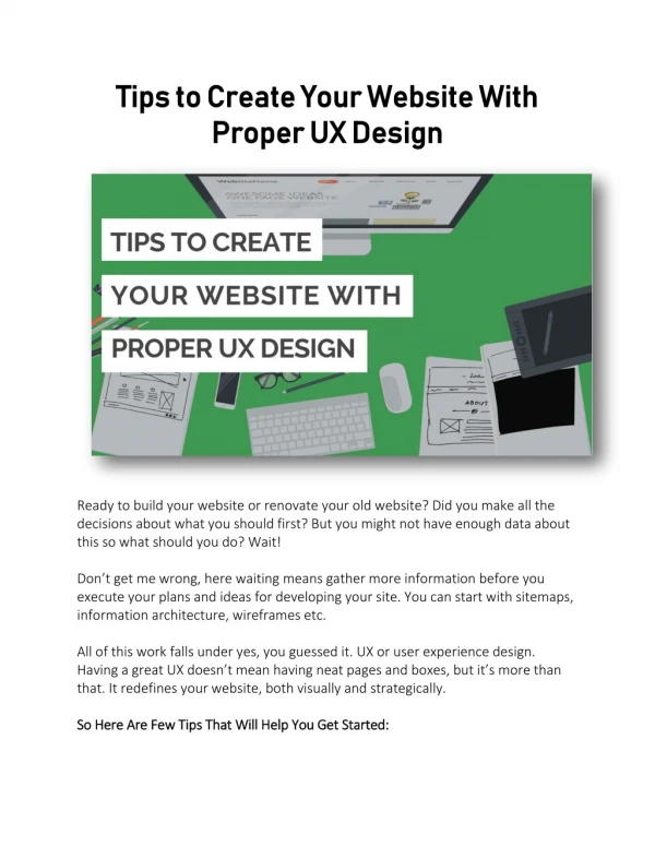 Tips to Create Your Website With Proper UX Design