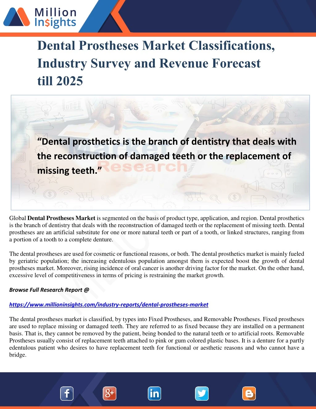 dental prostheses market classifications industry