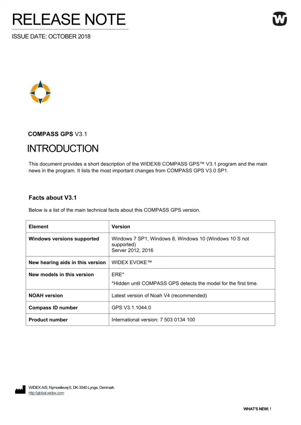 WIDEX COMPASS GPS V3.1