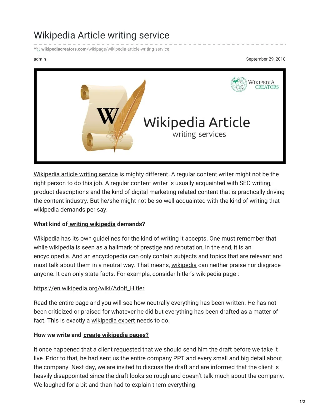 wikipedia article writing service