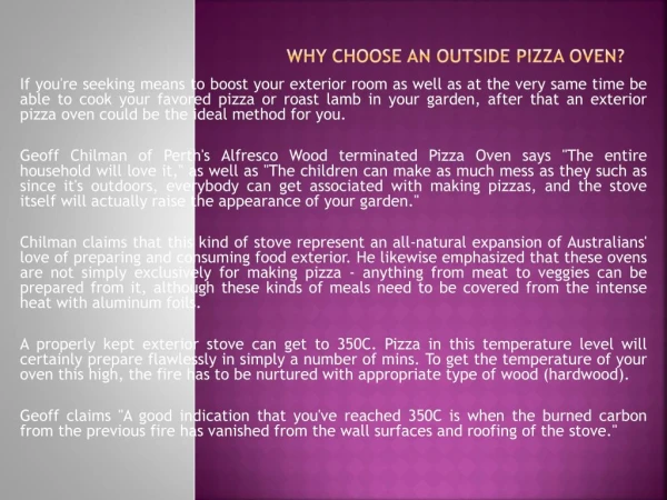 Why Choose an Outside Pizza Oven